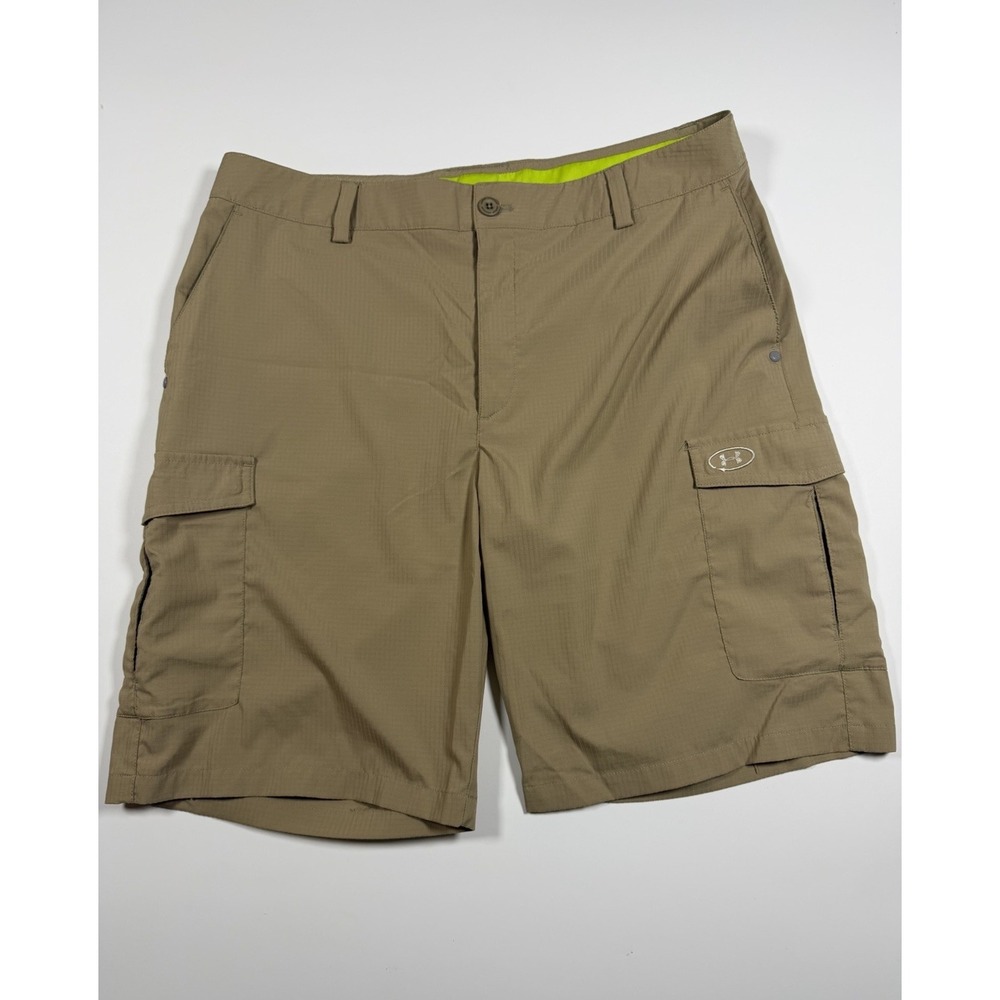 Under Armour Cargo Shorts Mens 34x10 Tan Ripstop Hiking Outdoor 1217595